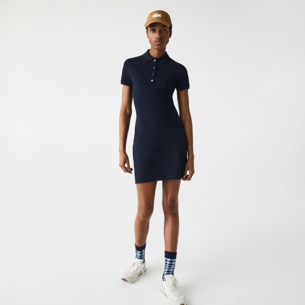 Lacoste Stretch Cotton Piqué Polo Dress - Šaty Dámské Tmavě Blankyt Blankyt | CZ-bUI0sB